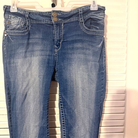 Y2K Wallflower Heavy Contrast Stitch Embroidered Pocket Bling Bootcut Jeans 13 - Picture 2 of 12